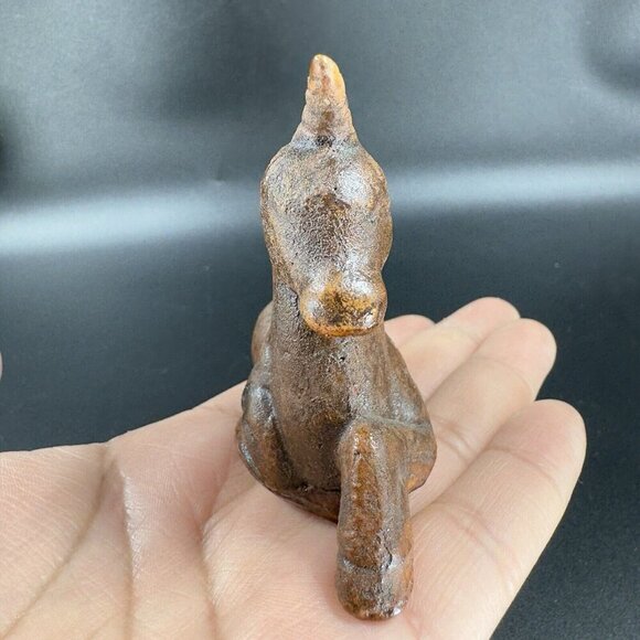 Vintage Mid Century Pottery Unicorn Horse Figurine Small Figure Brown Glazed VTG - Picture 9 of 10